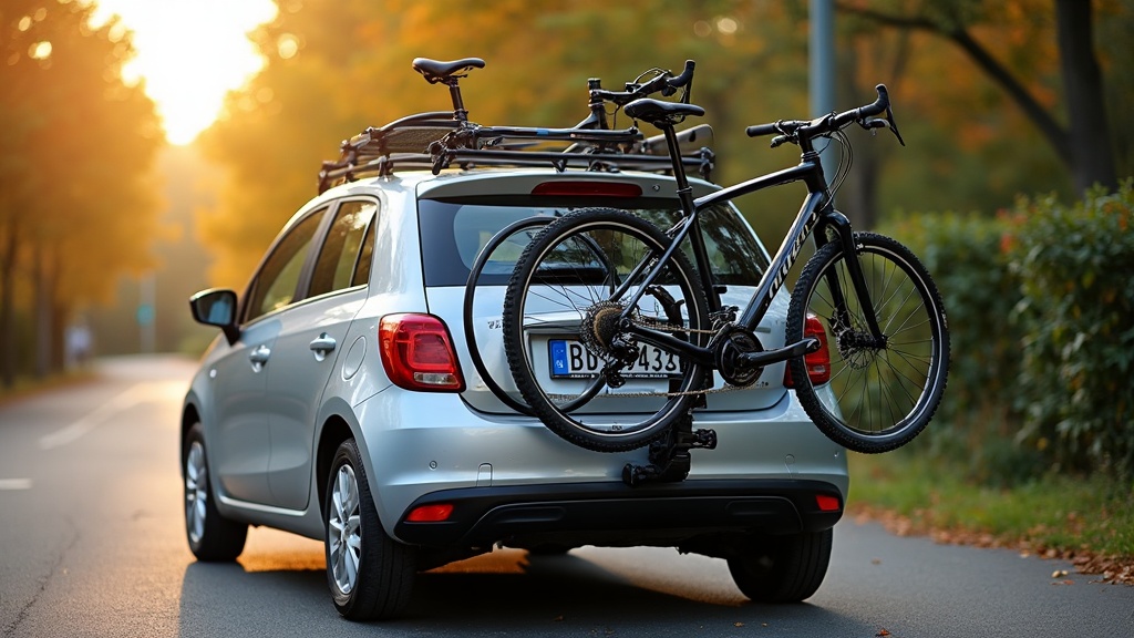 Coche con portabicis de bola y bicicletas a la altura de la cintura